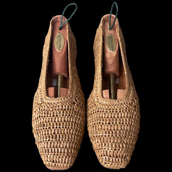 MIISTA Noa Women's Size 41 US 9-9.5 Woven Raffia Pump Stacked Heel Square Toe - Picture 8 of 12